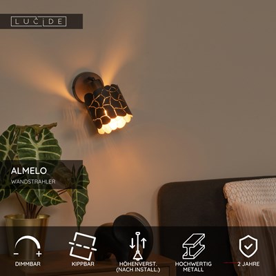 Lucide ALMELO - Wandstrahler / Wandleuchte - Ø 12 cm - 1xE14 - Schwarz